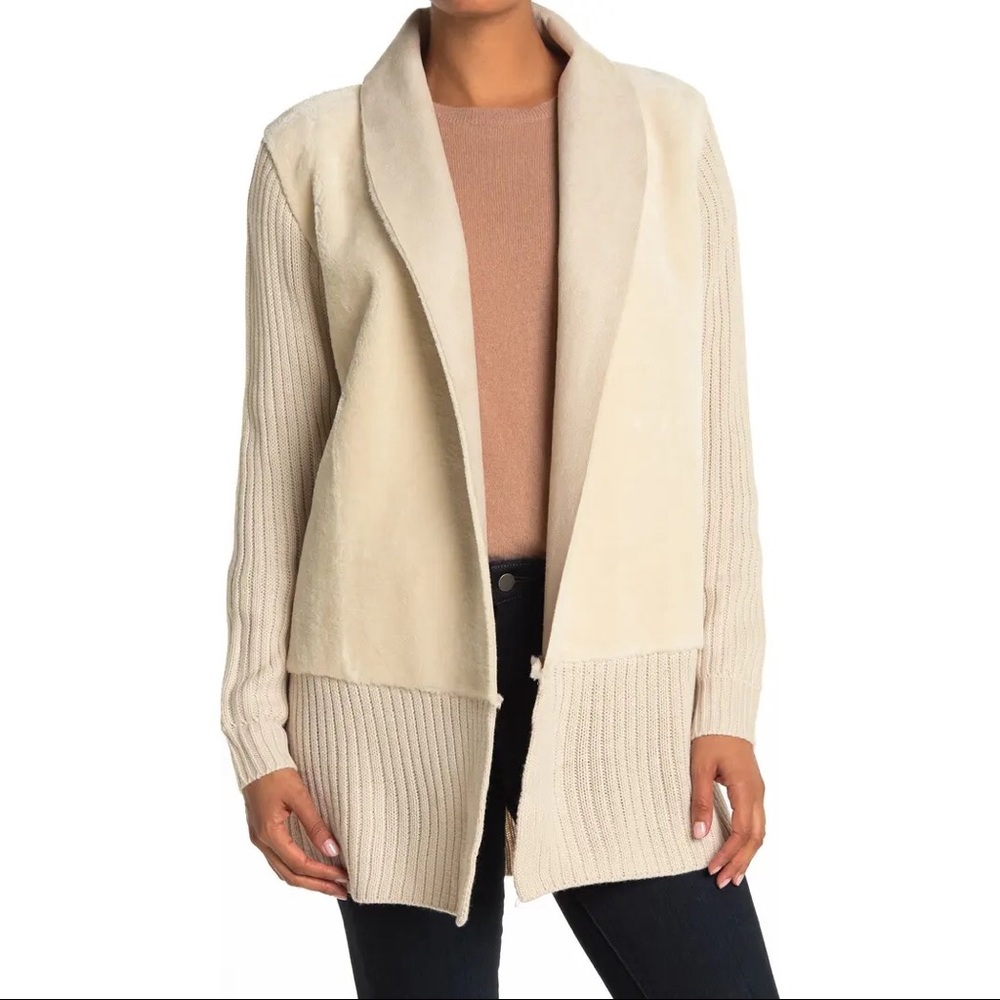 Ceny Faux Suede Drape Cardigan Sweater Beige